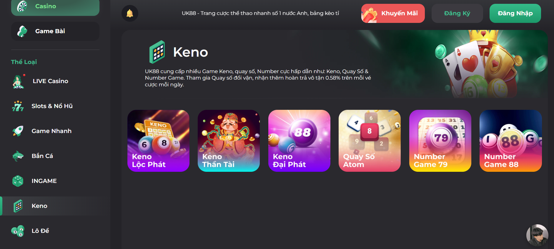 Keno tổng hợp nhiều tựa game cực hấp dẫn