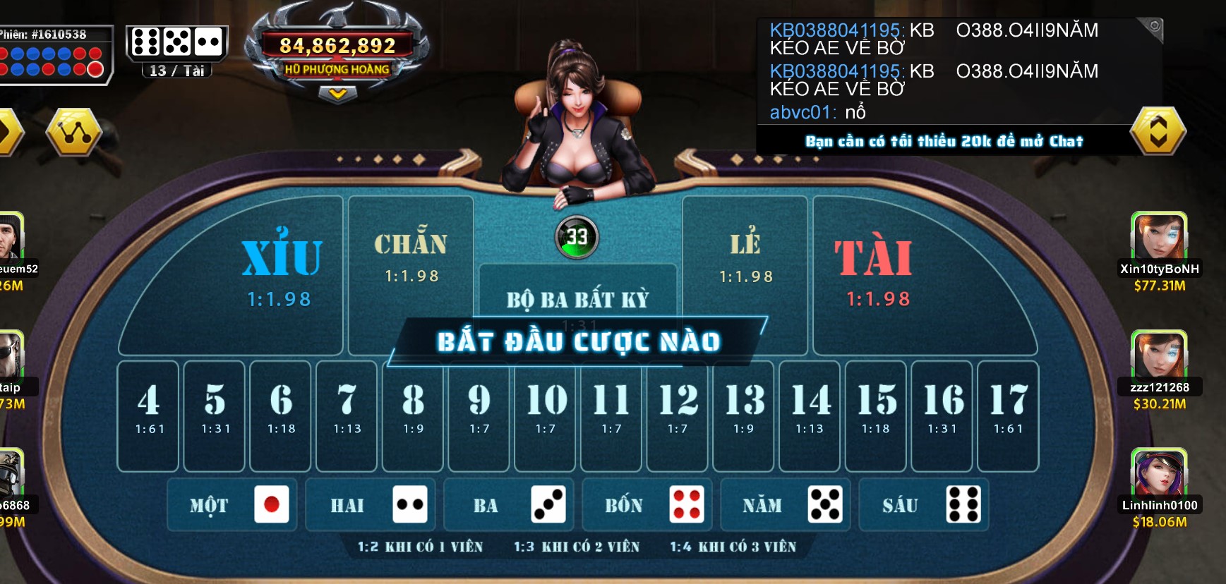 Cách chơi game bai Tài Xỉu Phượng Hoàng