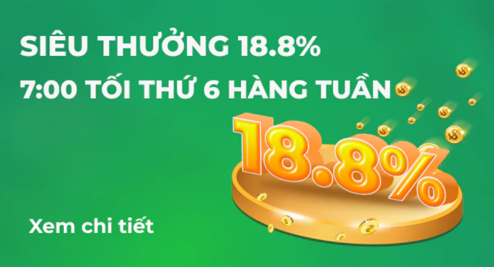 Ưu đãi tặng thưởng vào thứ 6 mỗi tuần với giá trị cực khủng cho người chơi