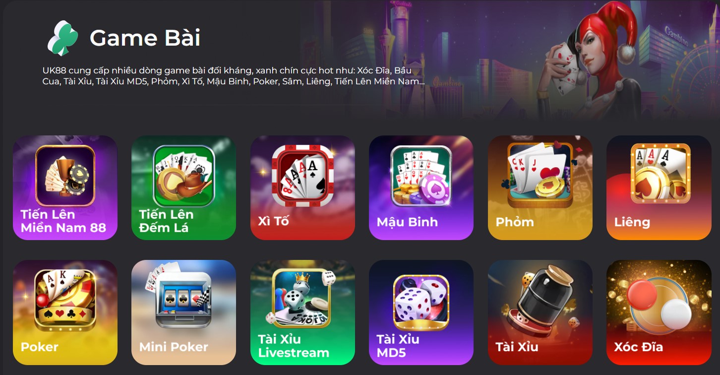 Hệ thống game bài cực hấp dẫn trên uk88