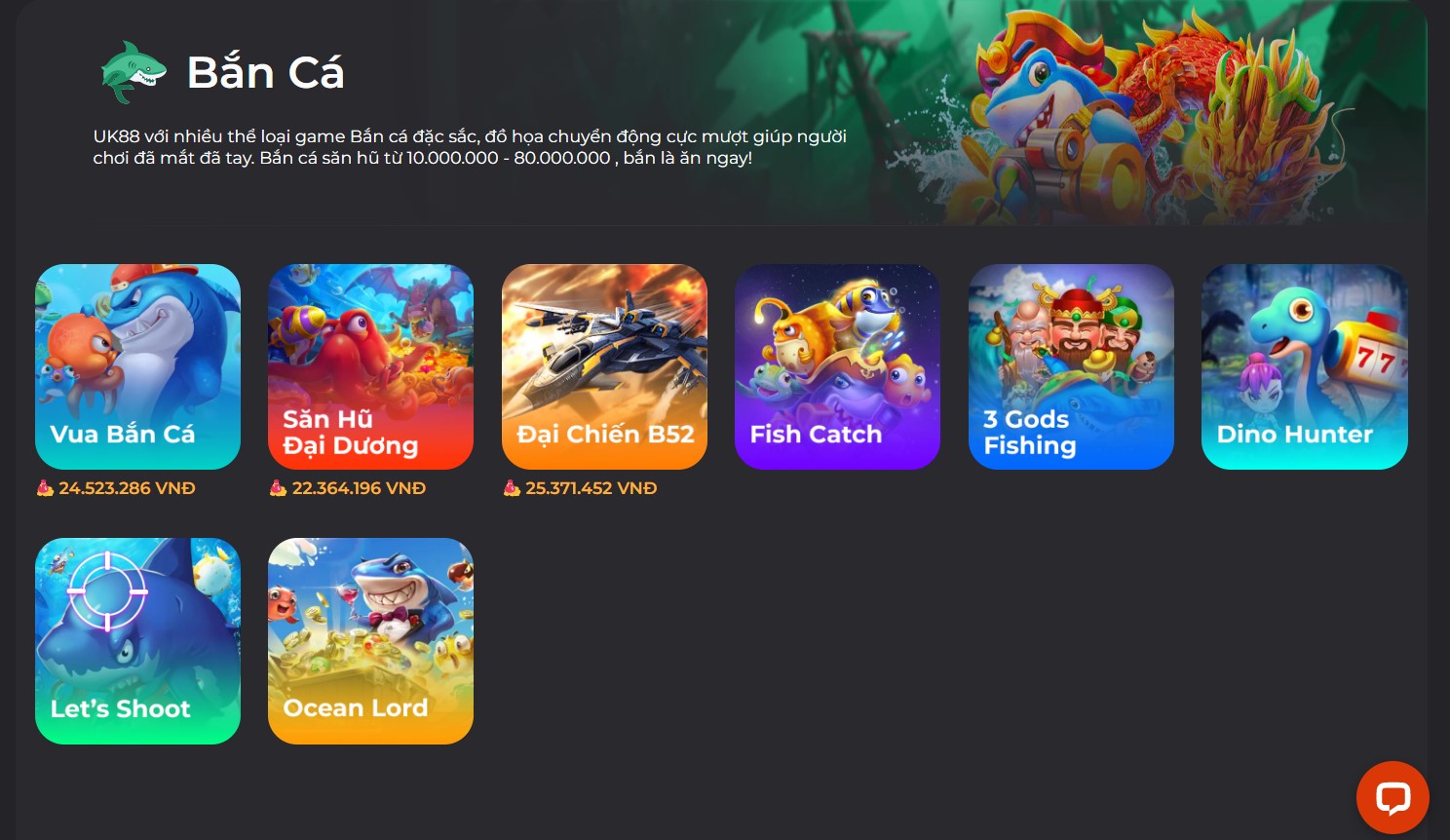 Hệ thống game bắn cá siêu khủng tại nhá cái Uk88