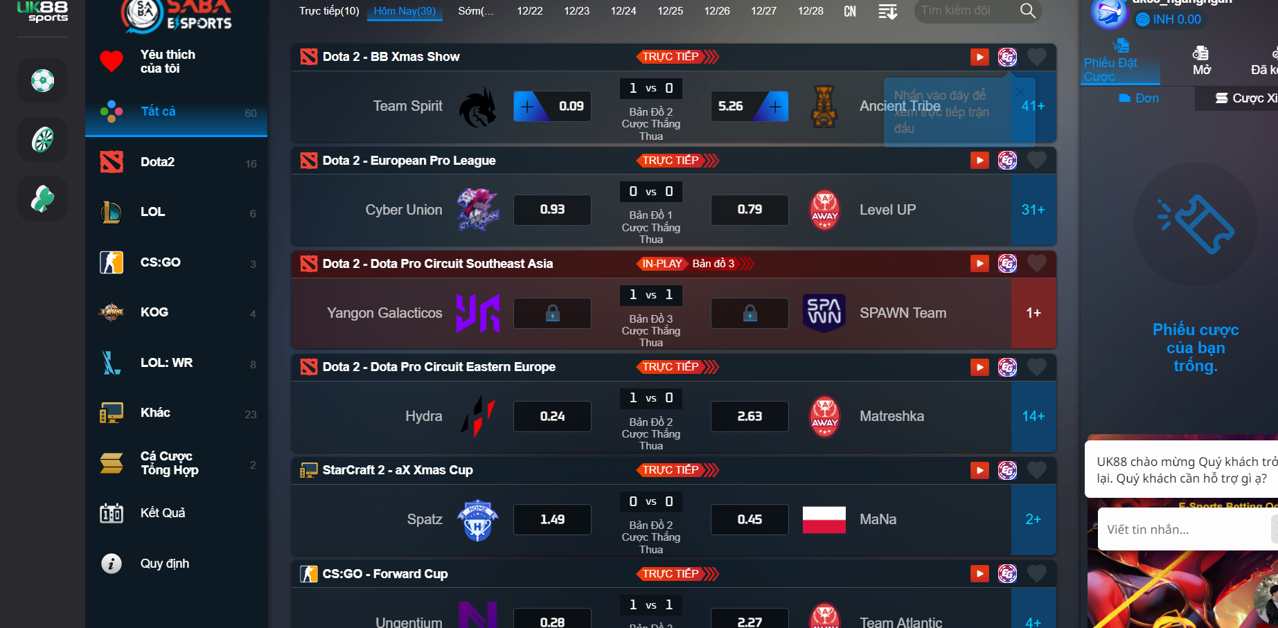 Esport hội tụ nhiều trận cá cược đỉnh cao