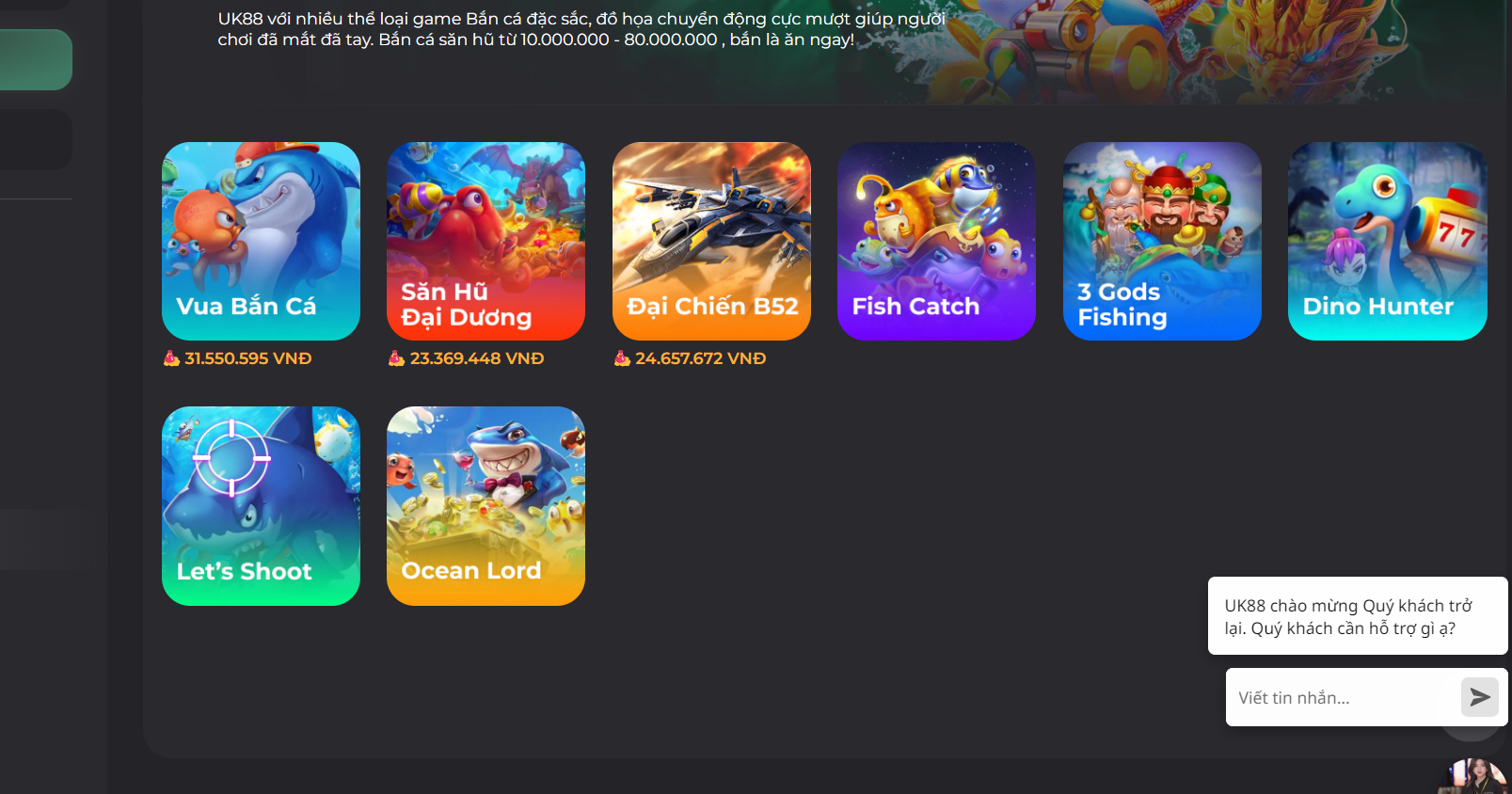 Vo vàn tựa game bắn cá khủng có tại nhà cái UK88 VIP