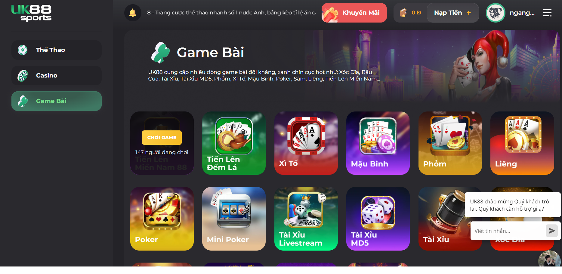 Game bài tại UK88 nhận được sự quan tâm đông đải từ người chơi