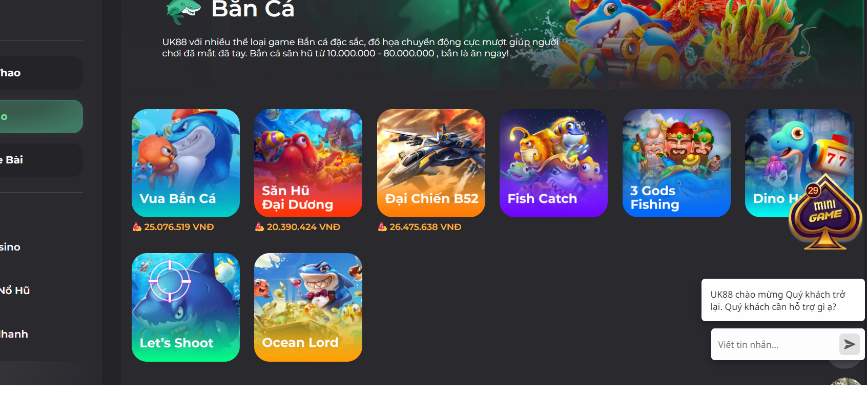 Bắn cá trở thành thể loại game yêu thích tại nhà cái UK88