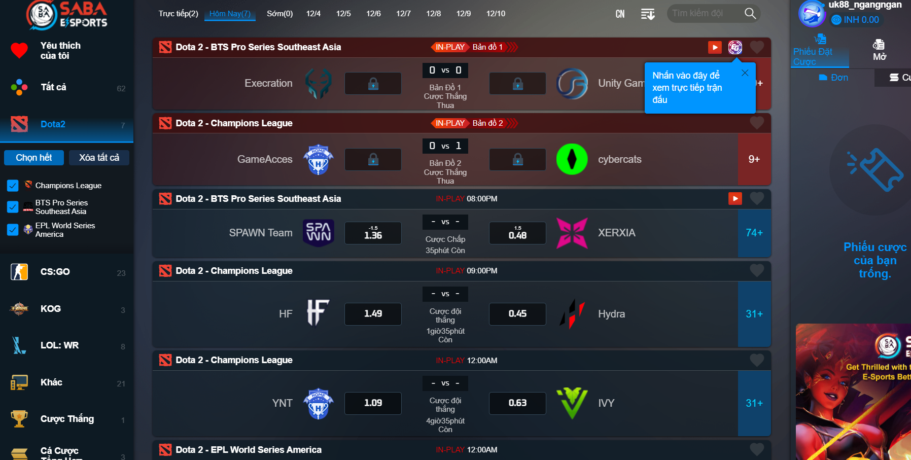 Dota 2 trở thành tựa game hot tại nhà cái