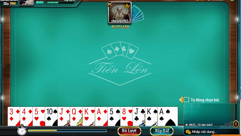 Bàn chơi Tiến lên miền Nam online