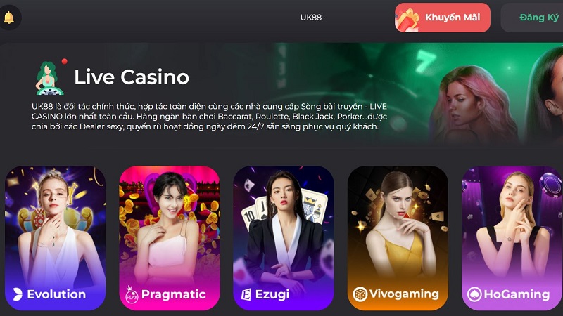 Các game bài Live Casino vô cùng hấp dẫn tại uk88