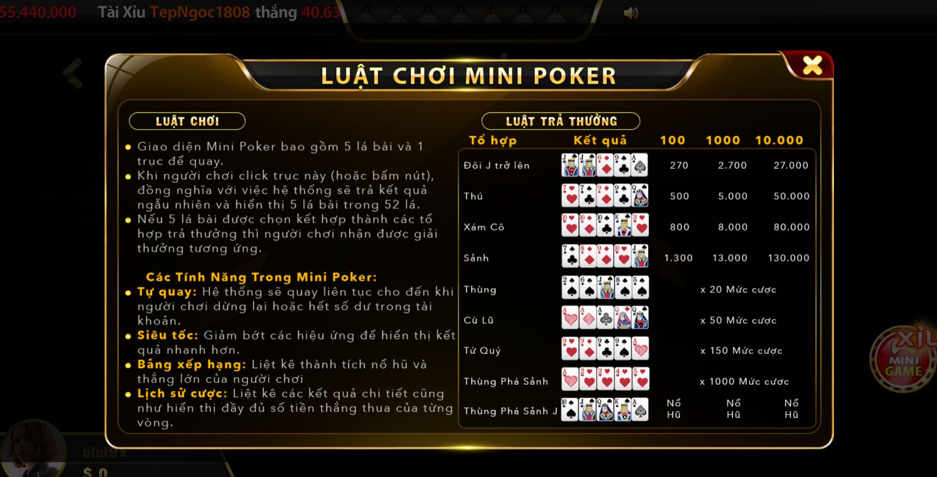 luật chơi mini poker tại uk88