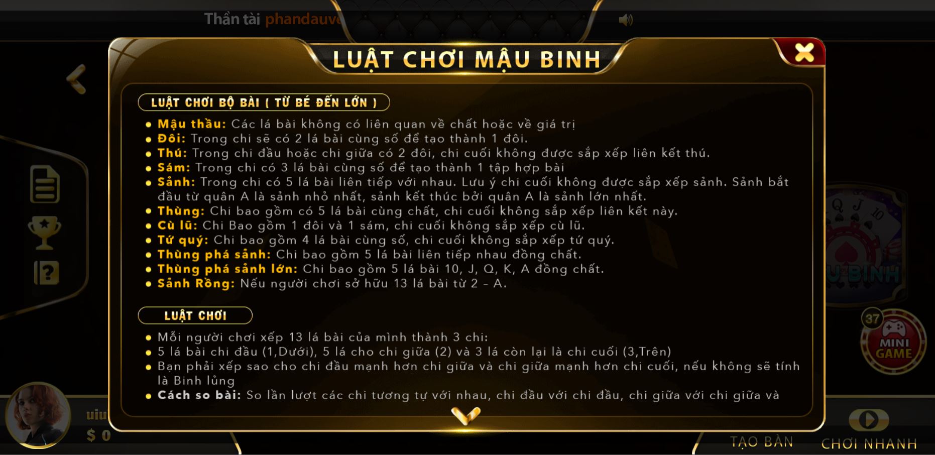 Luật chơi mậu binh dễ hiểu của UK88 vip