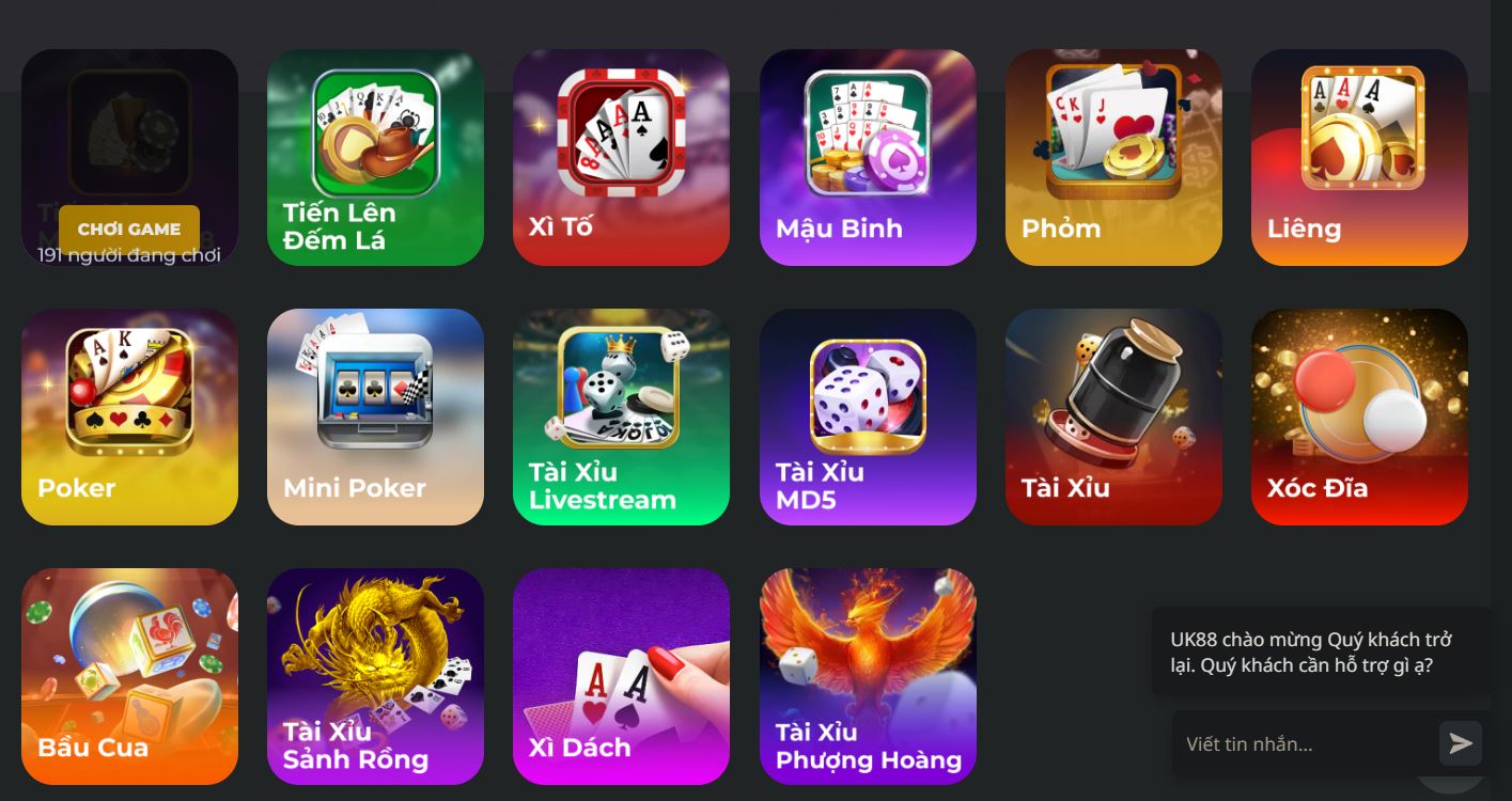 Hệ thống game bài cực khủng tại nhà cái UK88