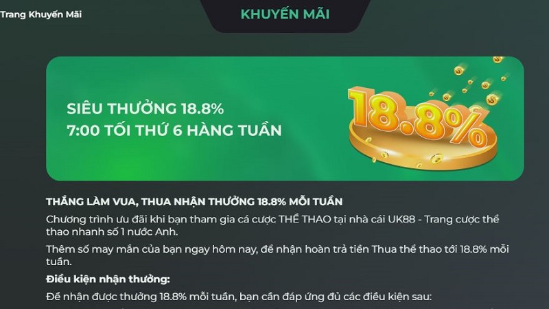 Một số lưu ý khi nhận khuyến mãi thưởng 18.8% tại UK88