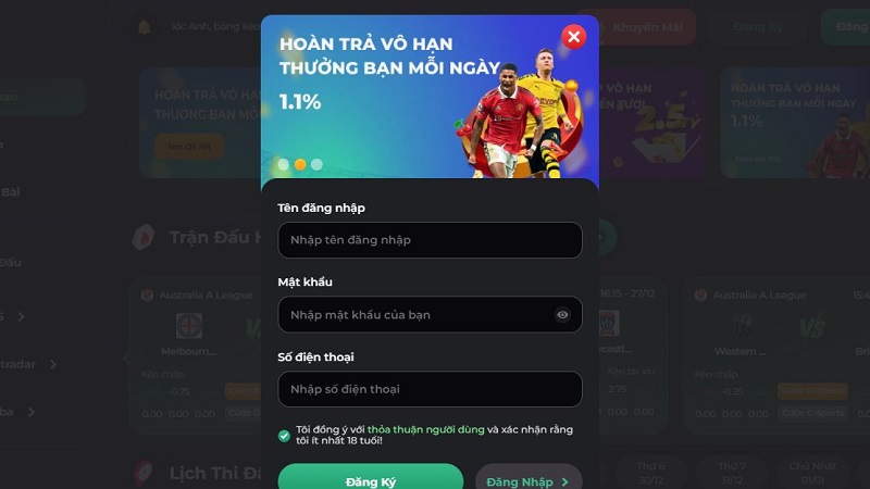 Đăng ký tài khoản để nhận khuyến mãi từ uk88