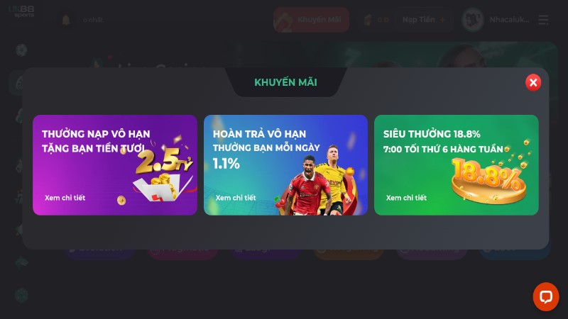 Nhiều chương trình khuyến mãi đang đón chờ người tham gia tại UK88 VIP
