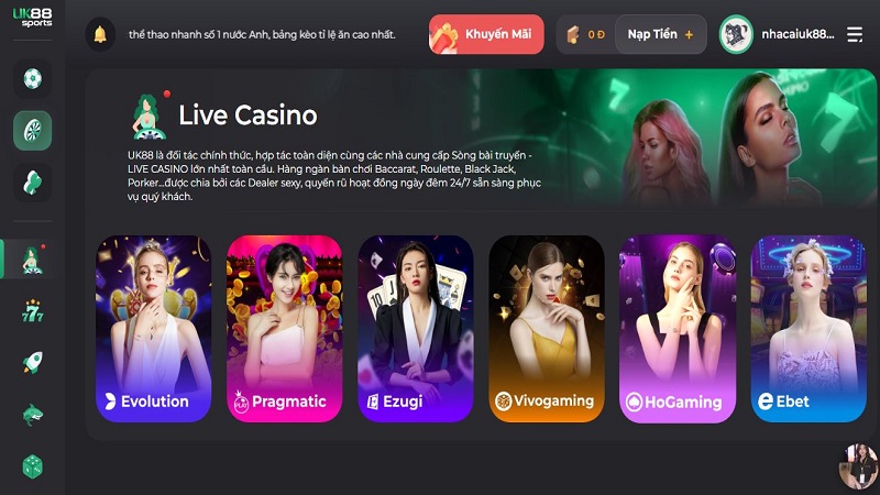 Sảnh live casino uk88 cực chất