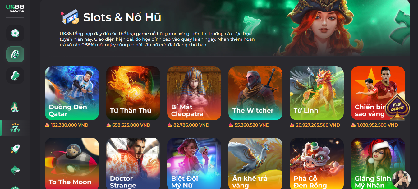 Kho game nổ hũ tại nhà cái UK88 với sự hoành tráng
