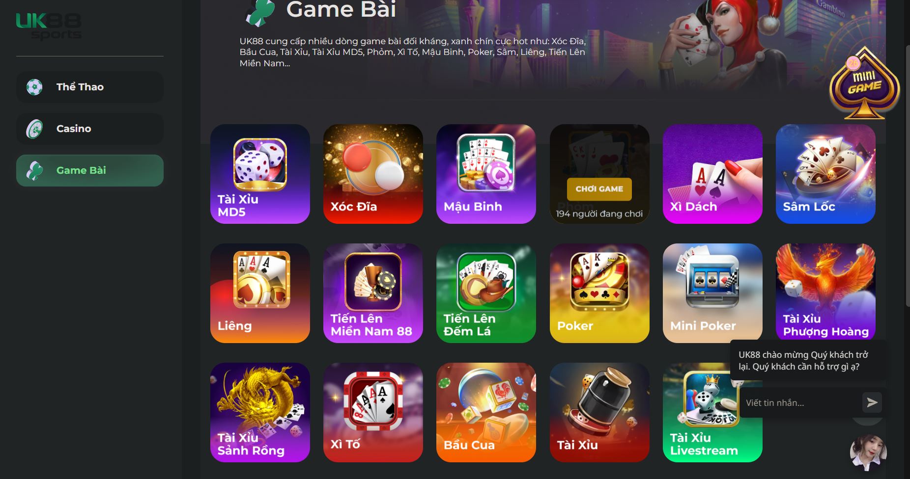 Thiên đường game bài hấp dẫn chỉ có tại UK88