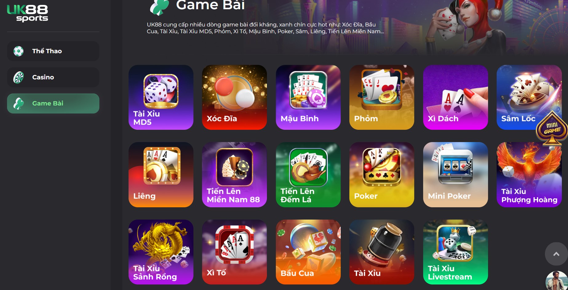 Hệ thống game bài siêu hấp dẫn tại UK88
