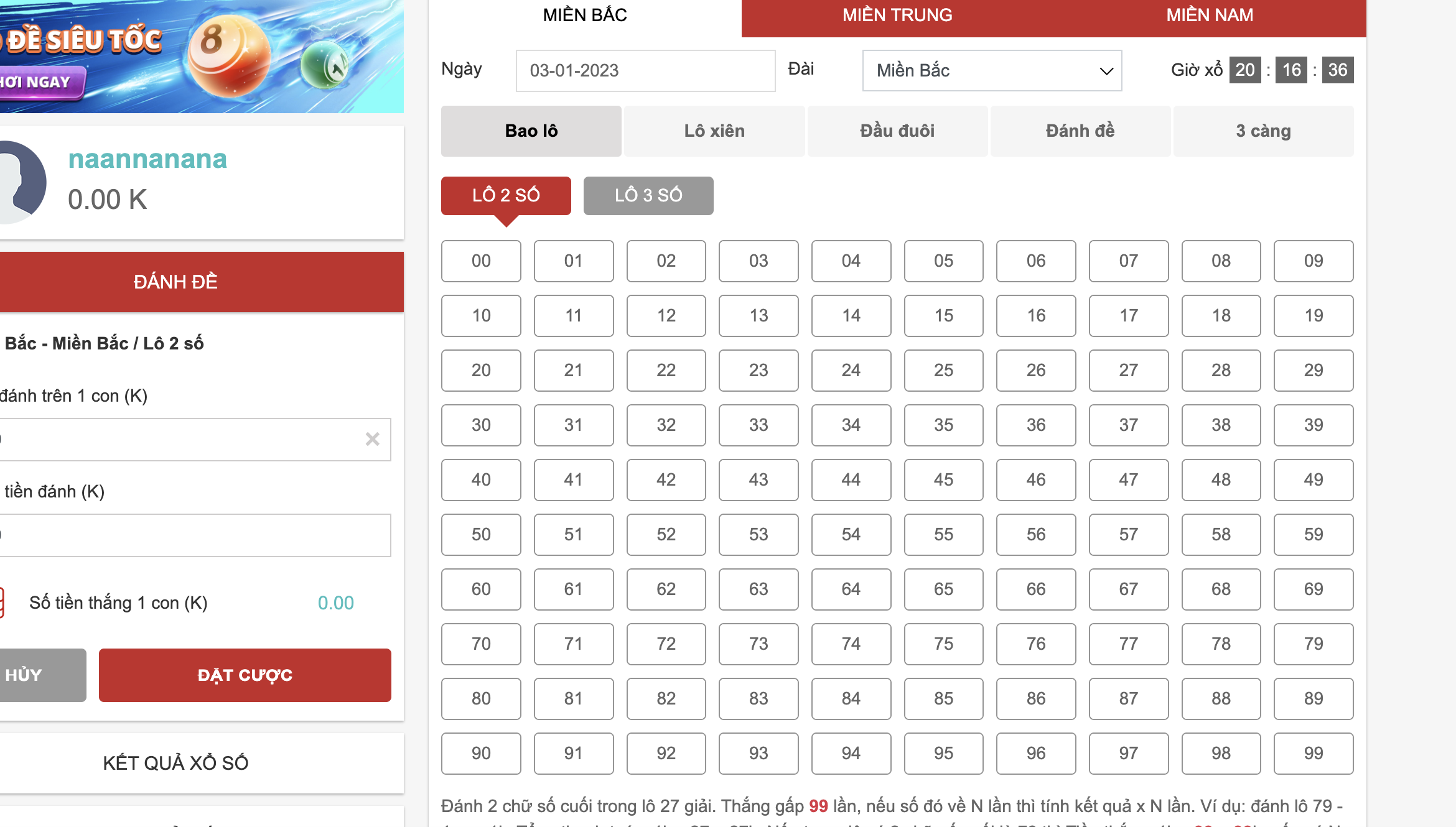 Đề đặc biệt là thể loại để mà người chơi cho ra các con số