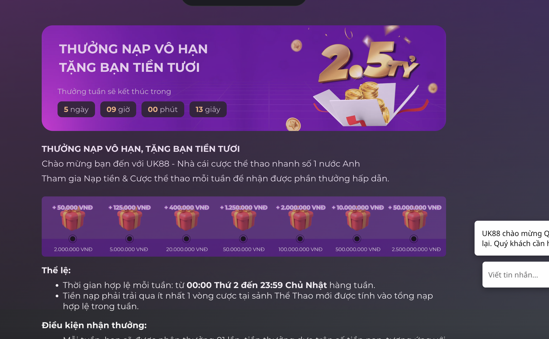 Khuyến mãi khủng tại nhà cái UK88