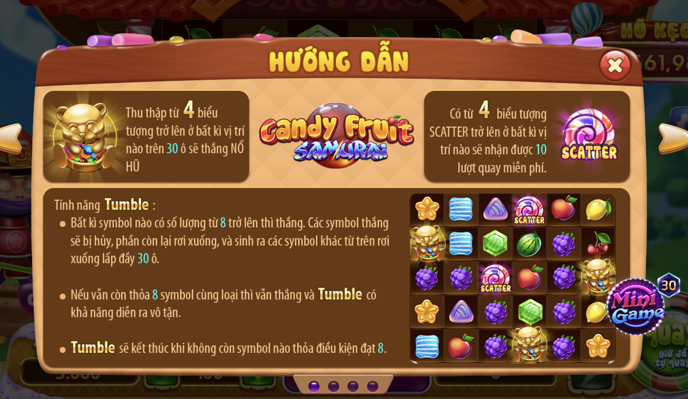 Candy Fruit Samurai có rất nhiều biểu tượng đặc trưng.