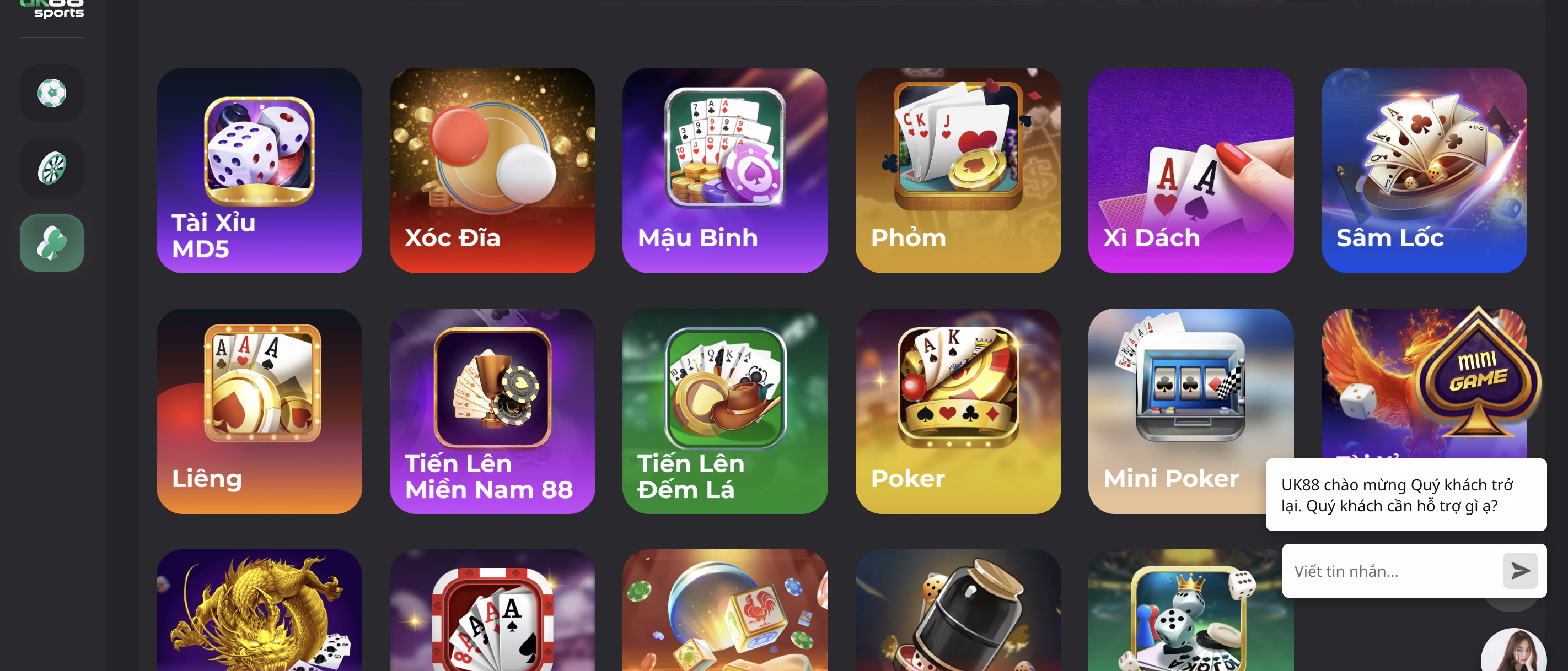 Kho game bài khủng tại nhà cái UK88