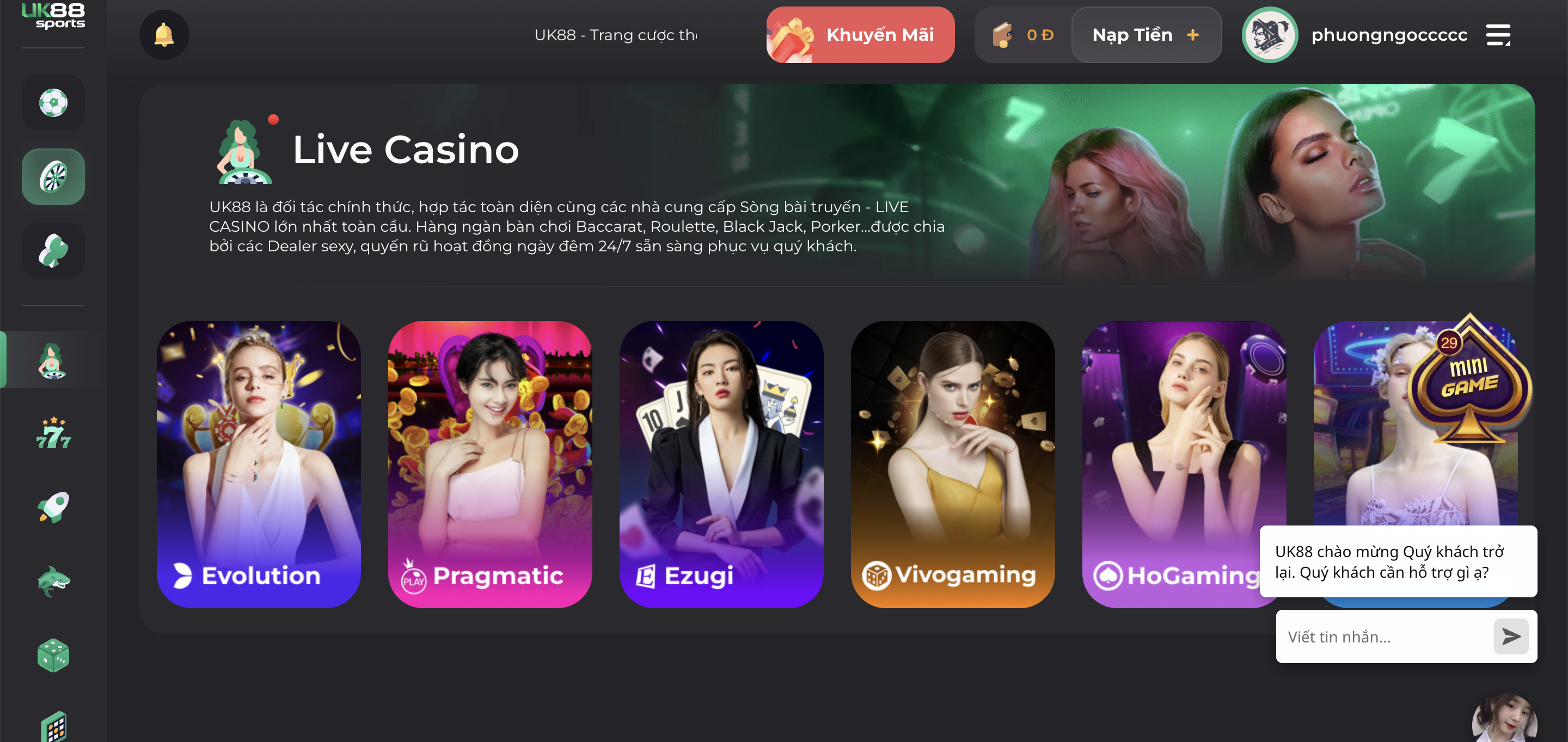 Casino hoành tráng tại nhà cái UK88