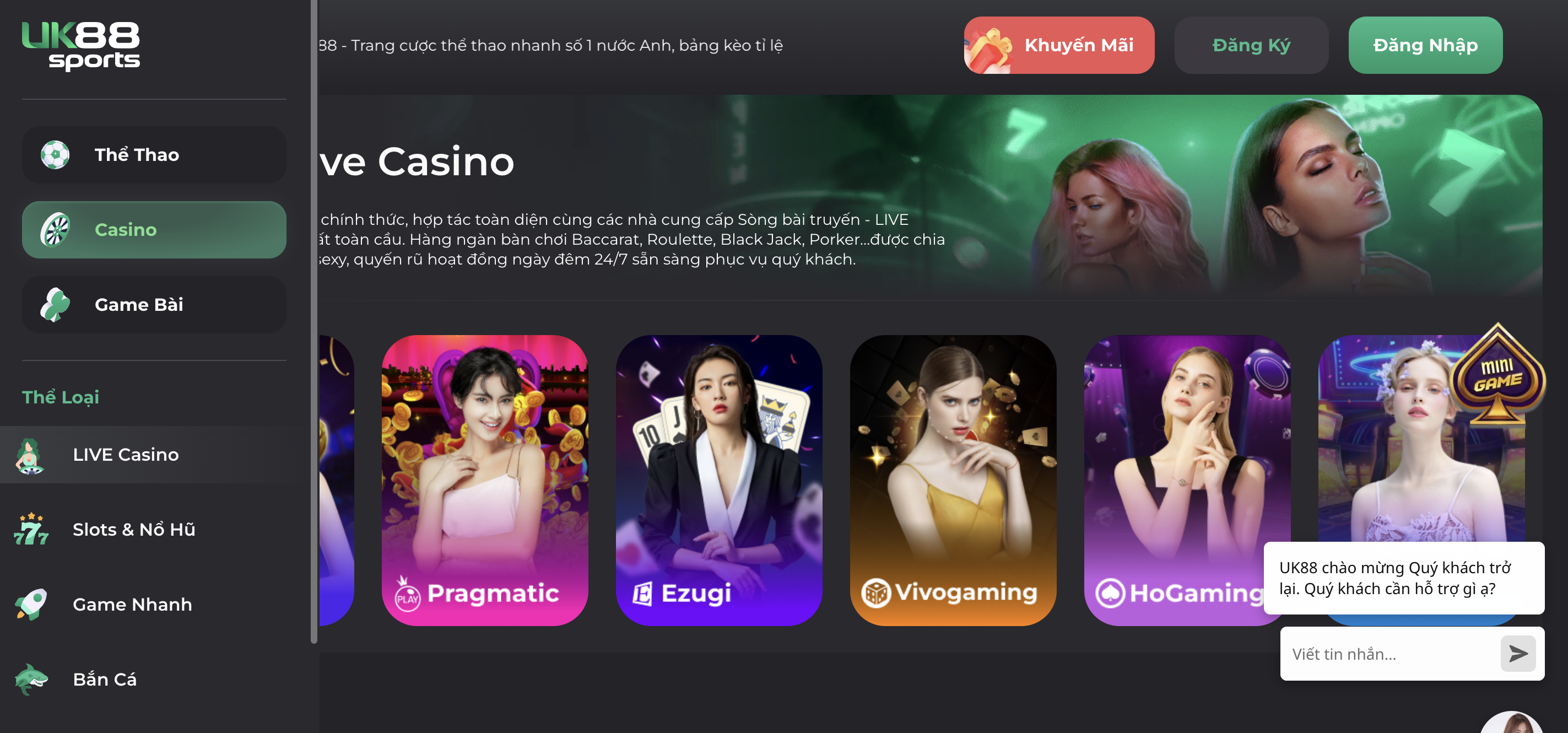 Casino hoành tráng tại nhà cái UK88