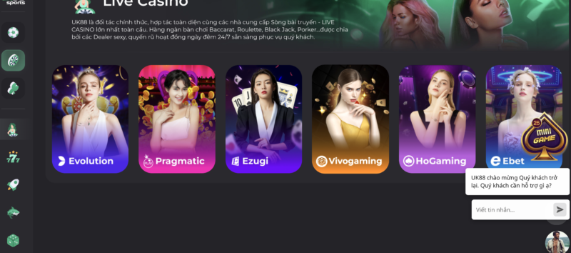 Live casino hấp dẫn có mặt tại nhà cái UK88