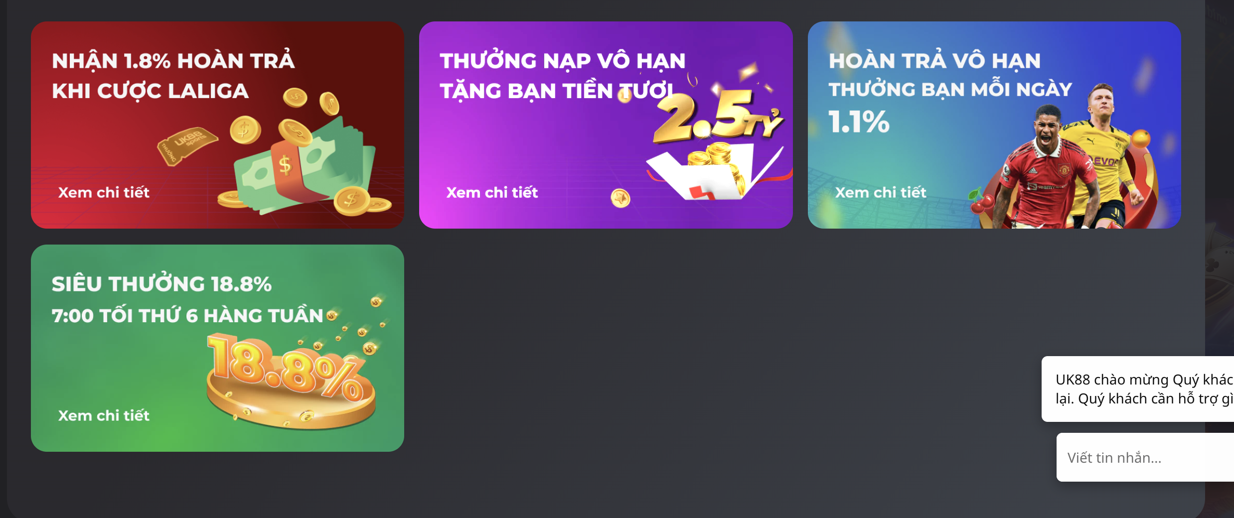 Các chương trình khuyến mãi nổi bật từ nhà cái UK88