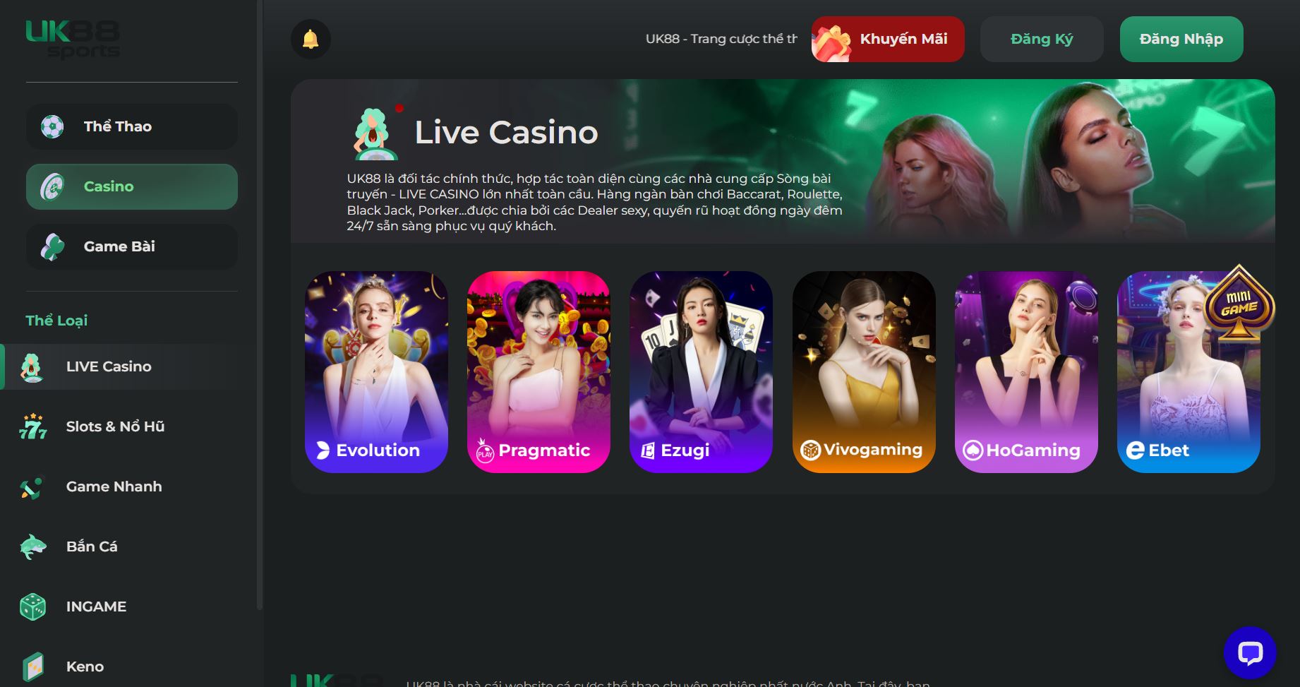các sảnh casino đa dạng