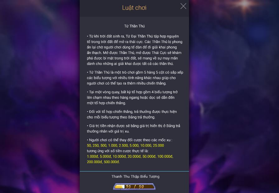 Luật chơi nổ hũ Tứ thần thú tại nhà cái UK88 vip
