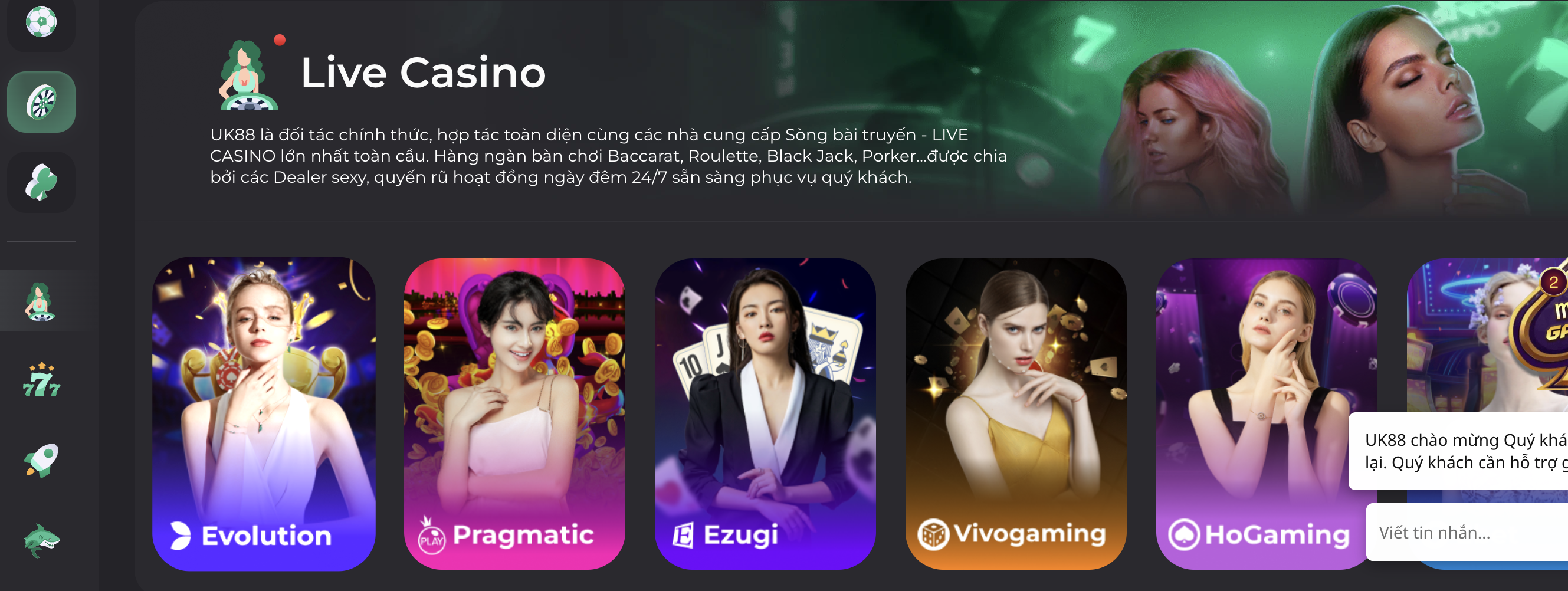 Tham gia ngay Live casino tại nhà cái UK88