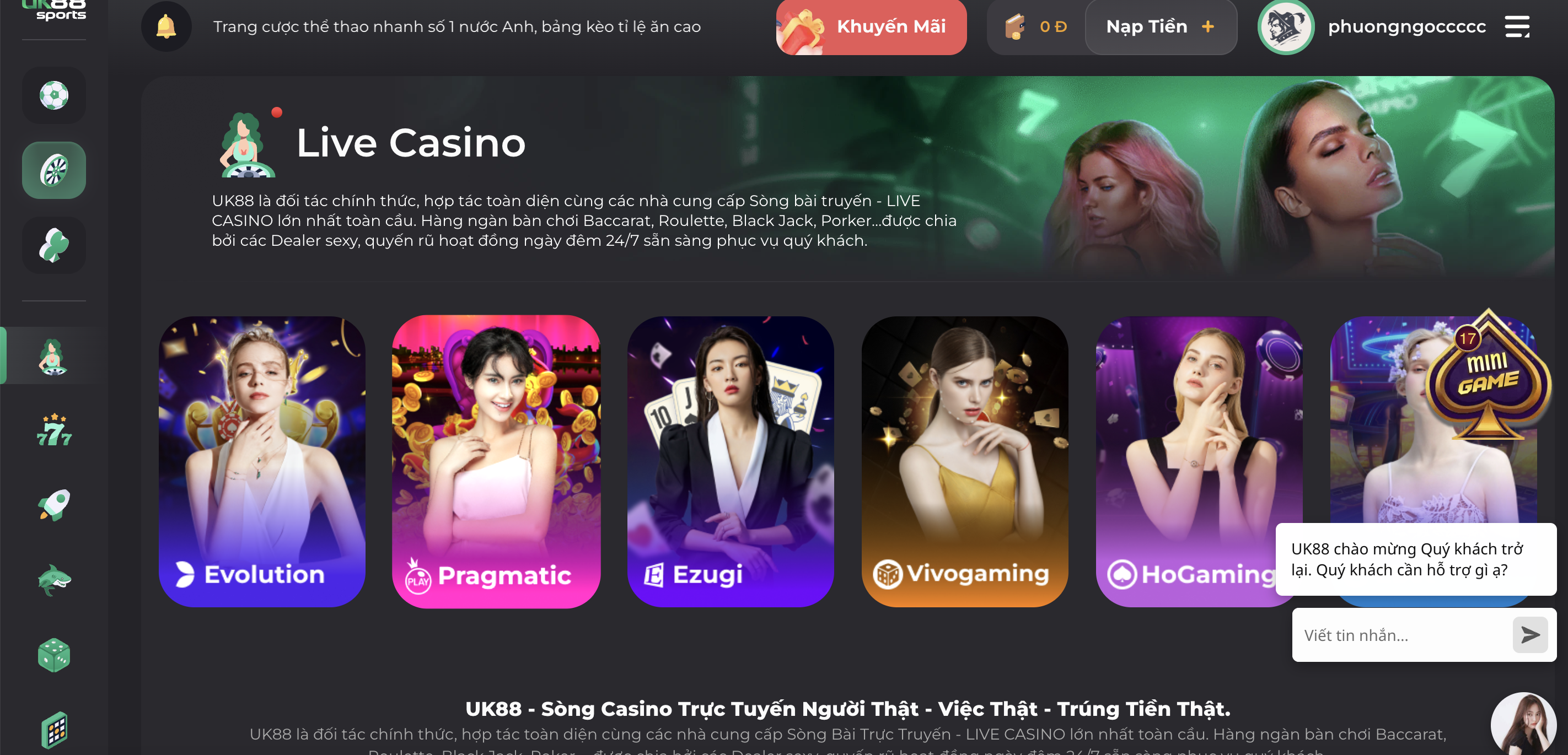Tham gia ngay Casino cực hot tại UK88