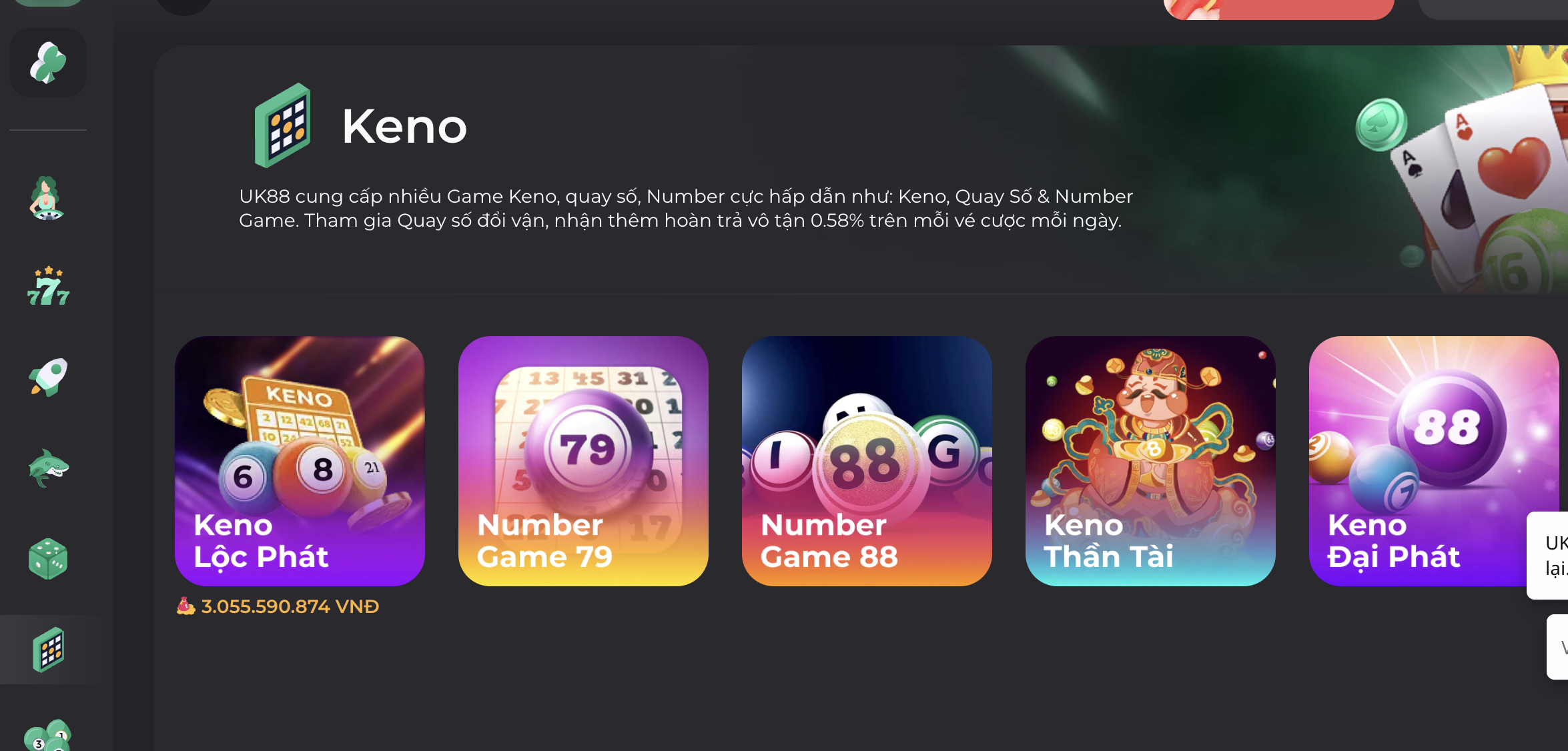 Keno quay số là tựa game thú vị và tràn đầy sự mới mẻ tại nhà cái UK88