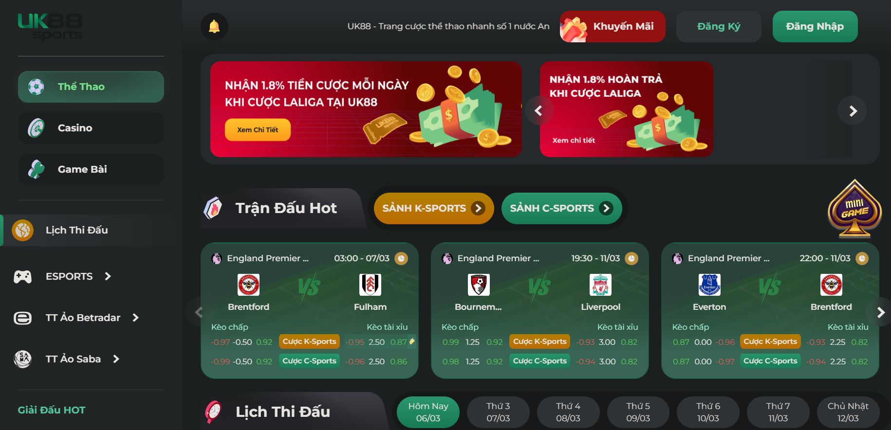 UK88 luôn đa dạng các loại kèo để anh em lựa chọn